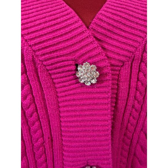Mango MNG Hot Pink Cable Cardigan with embellished rhinestone buttons Size M - Picture 6 of 8